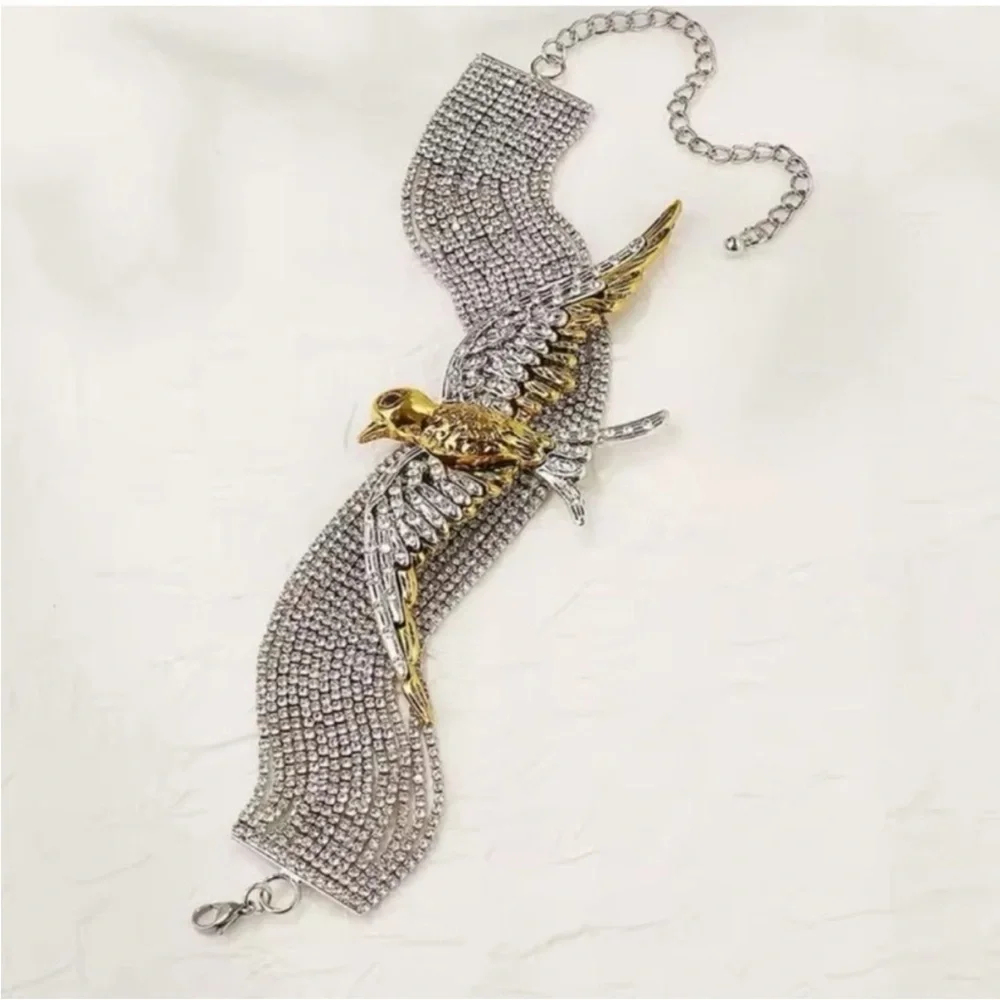 Crystal-Encrusted Silver Swallow Choker